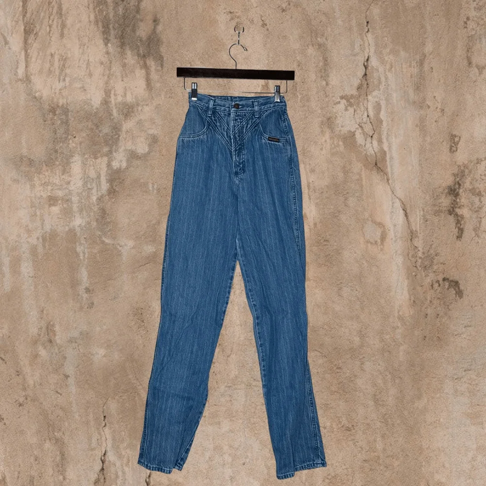 True Vintage Rockies Jeans Blue Pinstripe Relaxed Fit Tapered Ankle 70s_3